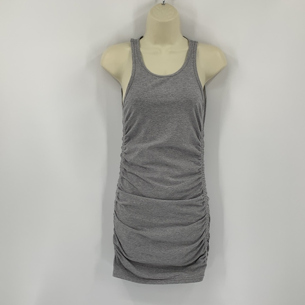TNA Aritzia Chill Malibu dress tank mini knit heathered gray ruching Small